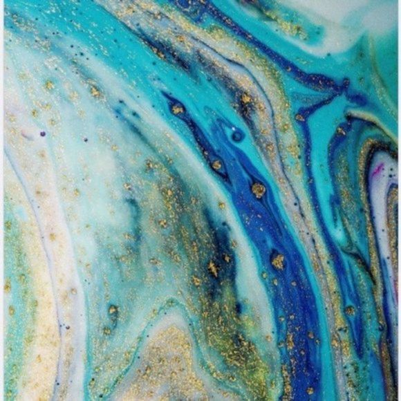 Turquoise gold contemporary abstract art print - Picture 2 of 3